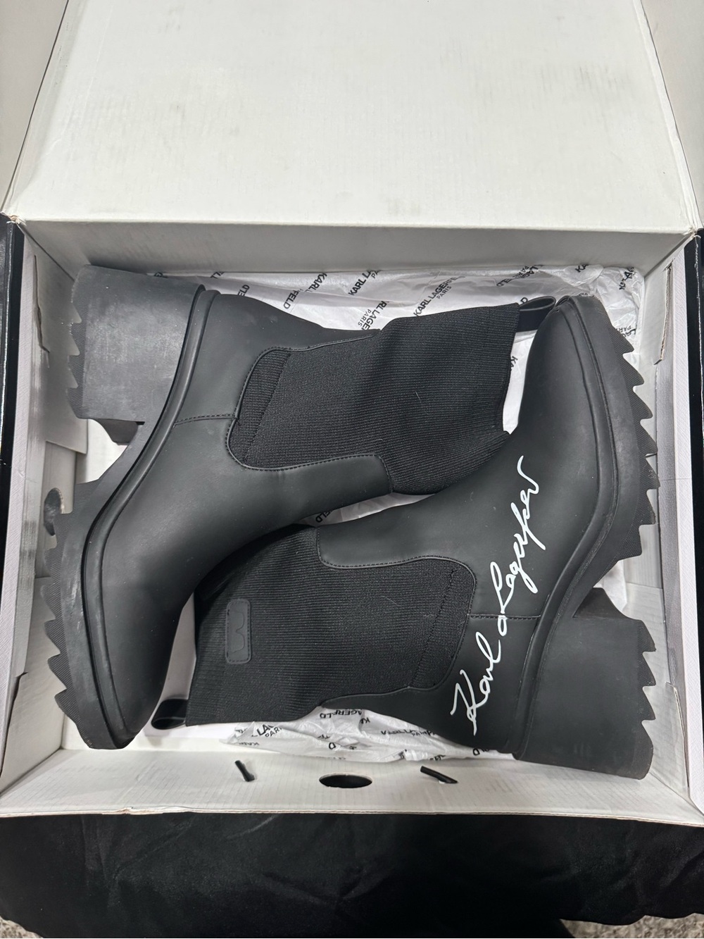 Karl Lagerfeld Black Signature Platform Chelsea Boots